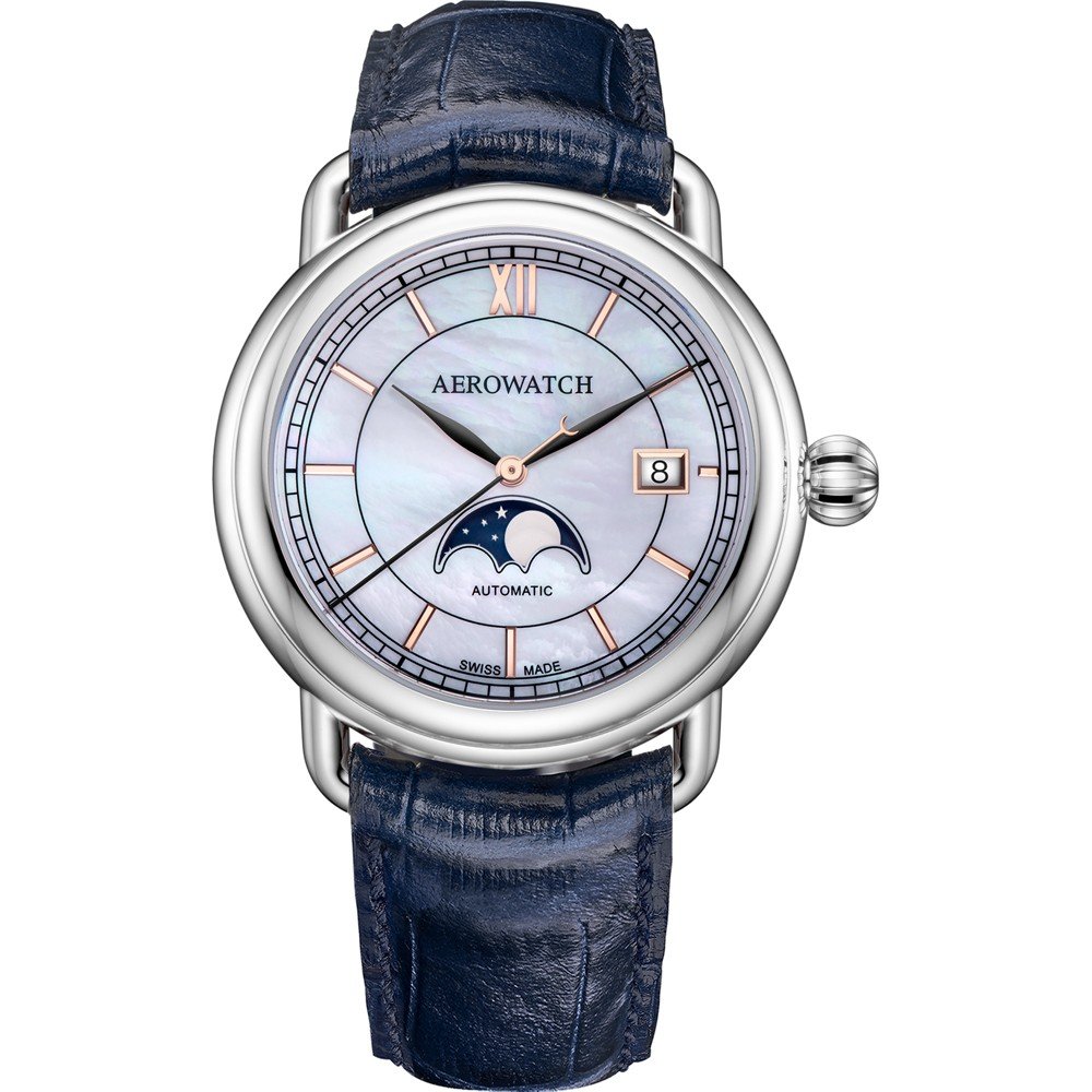 Aerowatch 1942 77983-AA02-BR-BLEU 1942 Moon phase Horloge