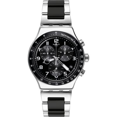 New Swatch Irony Night Flight Steel Silver Chronograph Date Watch ...